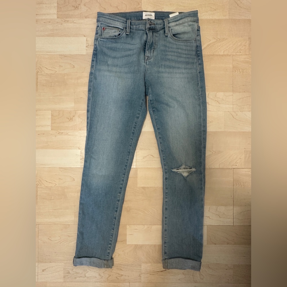 Hudson Natalie NWOT Sz 24 Blue Ankle Cropped Jeans with Distressed Detail
